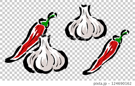 大蒜和辣椒的畫筆繪圖 大蒜和辣椒的畫筆繪圖 124690162