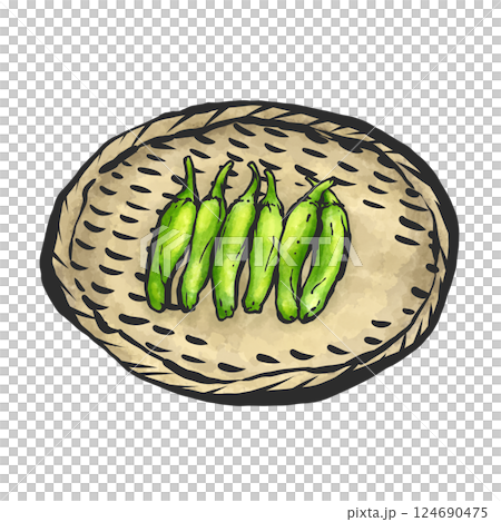 Hand-drawn brush-style illustration of shishito peppers 124690475