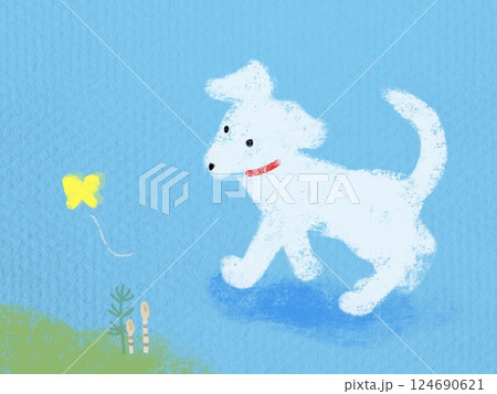 白い犬と春の風景 124690621