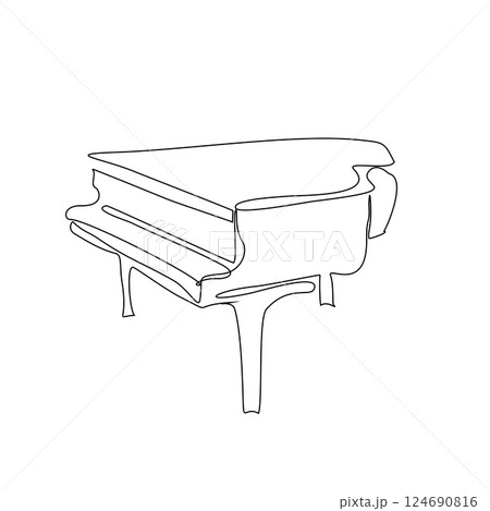 Piano continuous one line vector drawing. Pianoforte hand drawn silhouette clipart. Piano continuous one line vector drawing. Pianoforte hand drawn silhouette clipart. 124690816