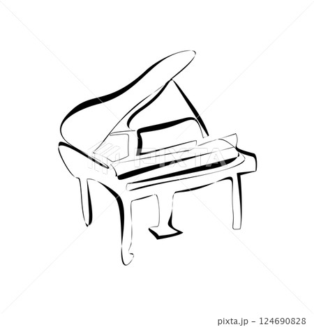 Piano continuous one line vector drawing. Pianoforte hand drawn silhouette clipart. Piano continuous one line vector drawing. Pianoforte hand drawn silhouette clipart. 124690828