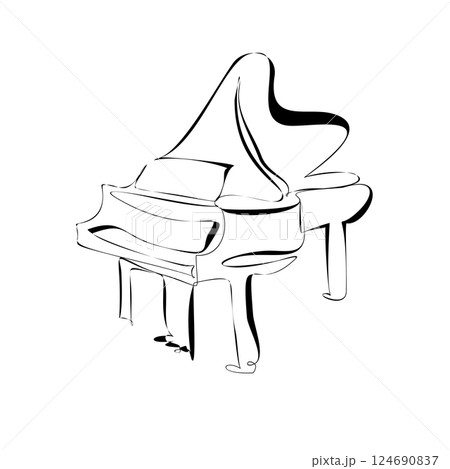 Piano continuous one line vector drawing. Pianoforte hand drawn silhouette clipart. 124690837