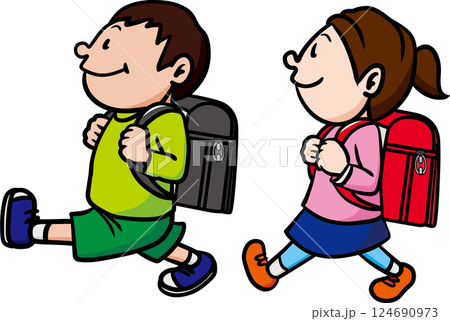 登校をする小学生の男の子と女の子 登校をする小学生の男の子と女の子 124690973