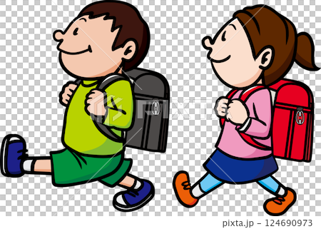 登校をする小学生の男の子と女の子 登校をする小学生の男の子と女の子 124690973