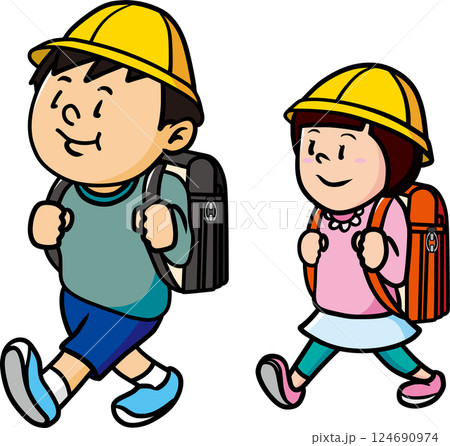 登校をする小学生の男の子と女の子 登校をする小学生の男の子と女の子 124690974