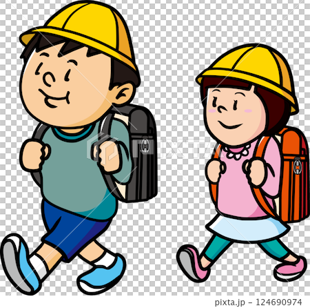 登校をする小学生の男の子と女の子 登校をする小学生の男の子と女の子 124690974