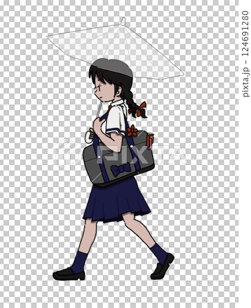 一名女學生拿著傘和書包 124691280