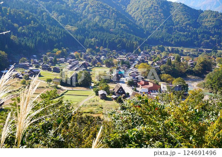 萩町合掌造り集落 白川郷 茅葺 荻町城跡 展望台 展望台遊歩道 萩町合掌造り集落 白川郷 茅葺 荻町城跡 展望台 展望台遊歩道 124691496