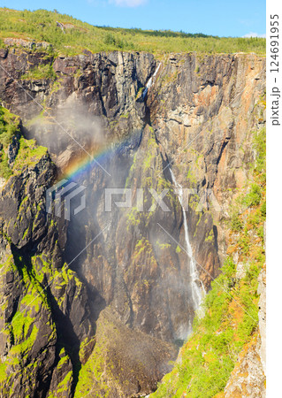 Voringsfossen waterfall with rainbow, Norway 124691955