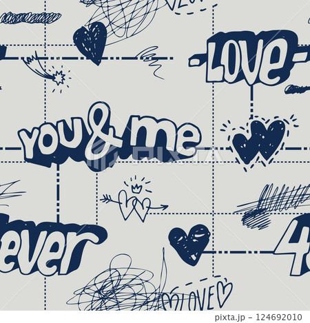 Seamless Notebook Doodle Pattern with Love Notes and Scribble 124692010