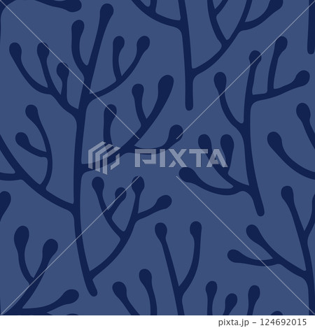 Minimalist Dark Blue Twigs on Deep Blue Seamless Vector Pattern Minimalist Dark Blue Twigs on Deep Blue Seamless Vector Pattern 124692015