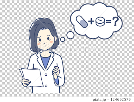 飲み合わせを考える女性薬剤師 124692579