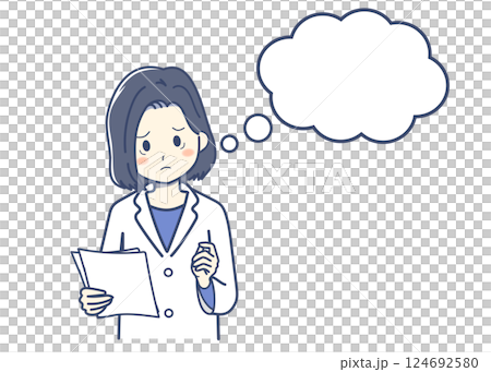 一件白大褂的一個擔心的女人 124692580