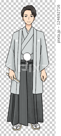 色紋付羽織袴のイラスト 124692716