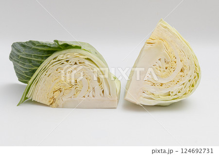 カットしたキャベツ　何枚も葉っぱが重なっている野菜の素材写真 124692731