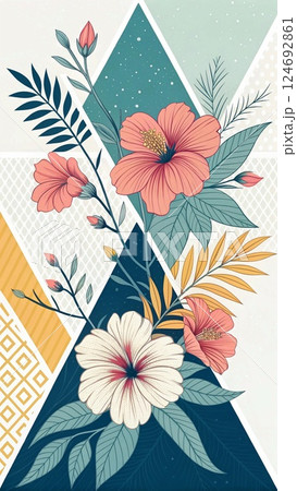Geometric shapes with flowers Flowers are integrated into the pattern 124692861