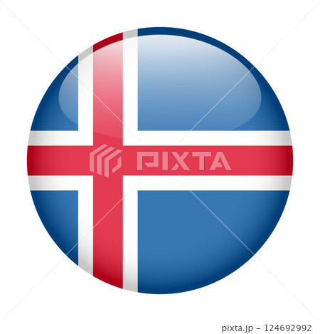 flag of Iceland, button round glossy icon 124692992