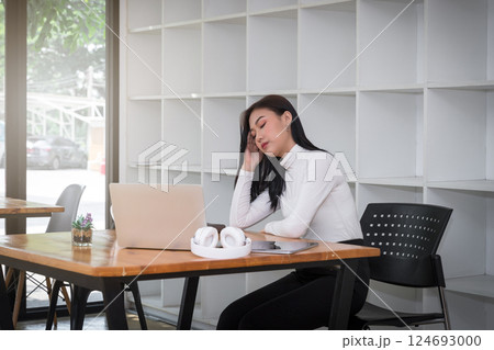 Businesswoman tired, stressed and upset with project work problem. 124693000