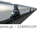 Industrial freight train on railway rails on white background 124693129