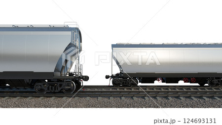 Industrial freight train on railway rails on white background 124693131