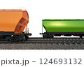 Industrial freight train on railway rails on white background 124693132