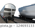 Industrial freight train on railway rails on white background 124693133