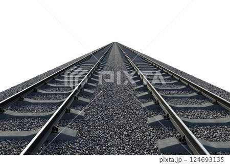 Industrial freight train on railway rails on white background 124693135