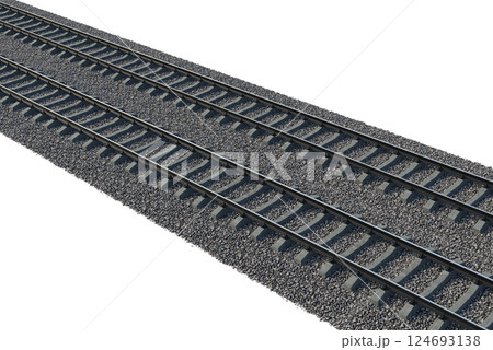 Industrial freight train on railway rails on white background Industrial freight train on railway rails on white background 124693138