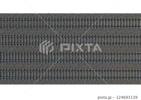 Industrial freight train on railway rails on white background 124693139