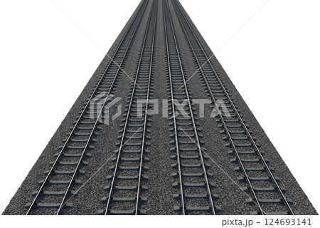 Industrial freight train on railway rails on white background Industrial freight train on railway rails on white background 124693141