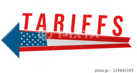 US policy concept of increasing import tariffs in 2025, arrow with USA flag. Vector illustration 124693165