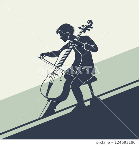 Musician playing the cello. Cellist silhouette playing the cello. Flat style artistic illustration. 124693180