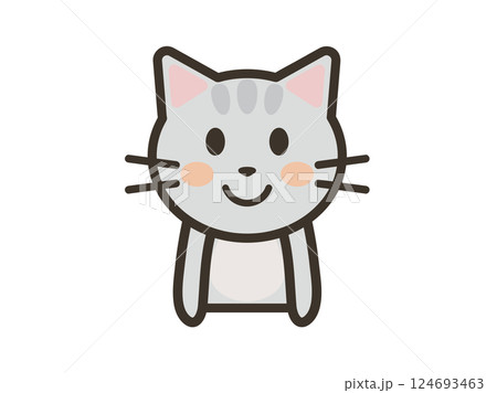 笑顔で正面を向くかわいいねこちゃんの上半身イラスト 124693463