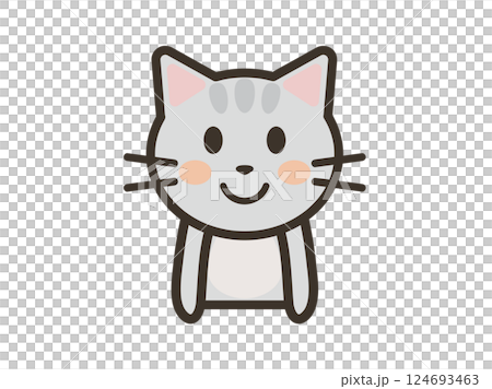 笑顔で正面を向くかわいいねこちゃんの上半身イラスト 124693463