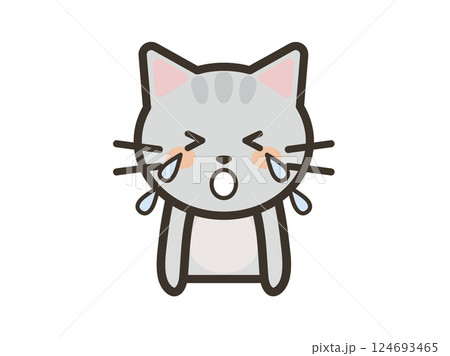 大泣きするかわいいねこちゃんの上半身イラスト 124693465