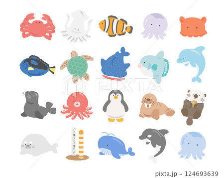 海の生き物   魚  動物  種類  イラストセット 124693639