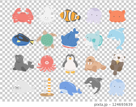 海の生き物   魚  動物  種類  イラストセット 124693639