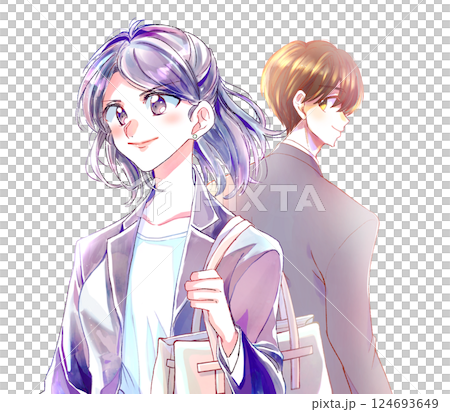 Smiling men and women in suits, working adults Smiling men and women in suits, working adults 124693649