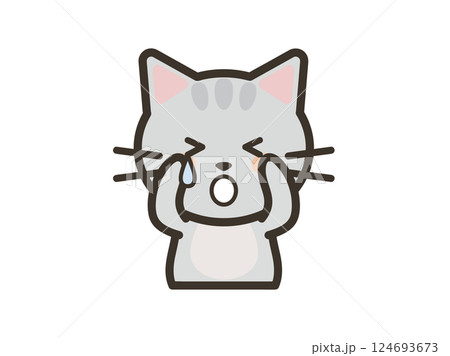 悲しくて泣いているかわいいねこちゃんの上半身イラスト 124693673