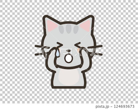 Illustration of a cute cat crying sadly 124693673