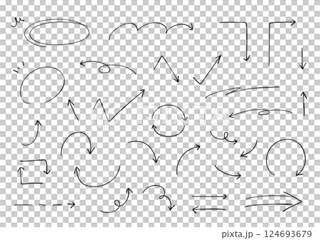 Vector pen hand drawn arrows set black and white Vector pen hand drawn arrows set black and white 124693679