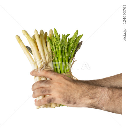 Raw Garden Asparagus, Fresh Green Spring Vegetables, Asparagus Officinalis Edible Sprouts 124693765