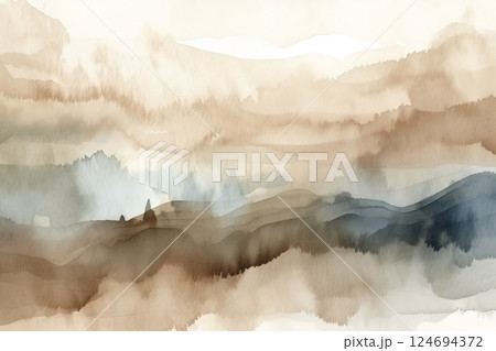 Watercolor neutral minimalist landscape illustration 124694372