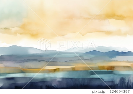Watercolor neutral minimalist landscape illustration Watercolor neutral minimalist landscape illustration 124694397