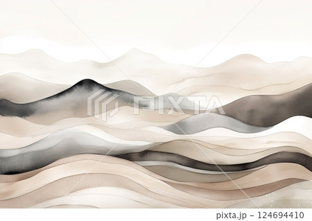 Watercolor neutral minimalist mountains landscape illustration Watercolor neutral minimalist mountains landscape illustration 124694410