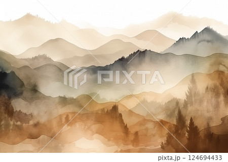 Watercolor neutral minimalist mountains landscape illustration Watercolor neutral minimalist mountains landscape illustration 124694433
