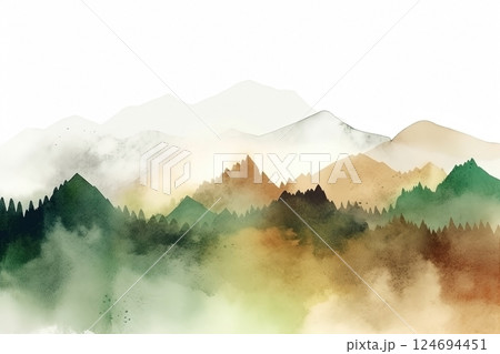 Watercolor neutral minimalist mountains landscape illustration Watercolor neutral minimalist mountains landscape illustration 124694451