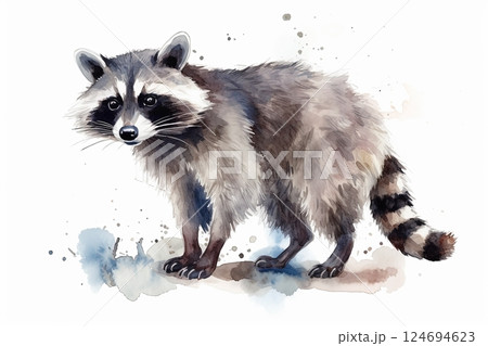 Watercolor raccoon illustration on white background 124694623
