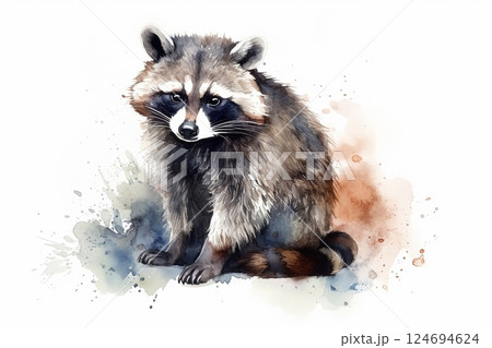 Watercolor raccoon illustration on white background 124694624