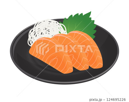 お皿に盛り付けたサーモンの刺身のイラスト素材 124695226